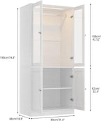 VIEN 31.5" W Glass Door Armoire Closet with LED Lighting, Shelves