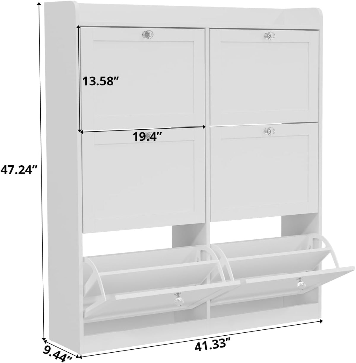 MELL Series 9.4"D Slim Shoe Cabinet with 6 Compartments, Crystal Knobs