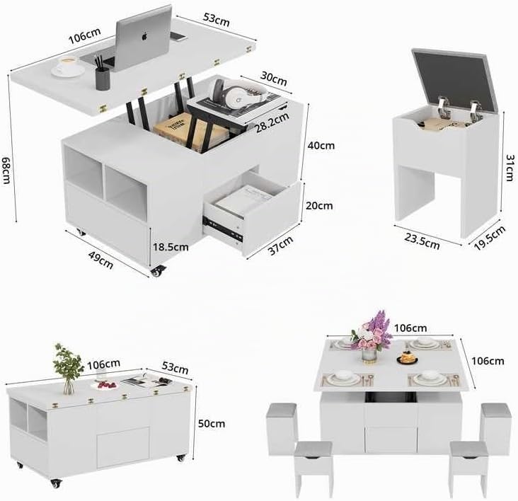 KOPPLI Synchronized Lift-Top Folding Coffee Table with 2 Drawers