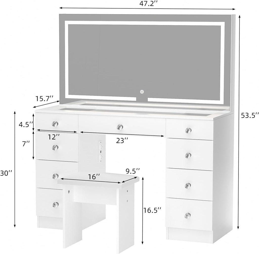 MONO 47.2" Vanity Desk with Lighted Mirror