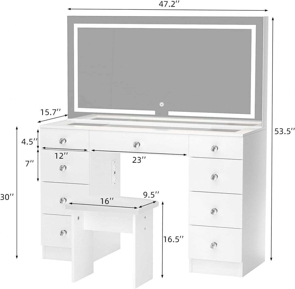 MONO 47.2" Vanity Desk with Lighted Mirror