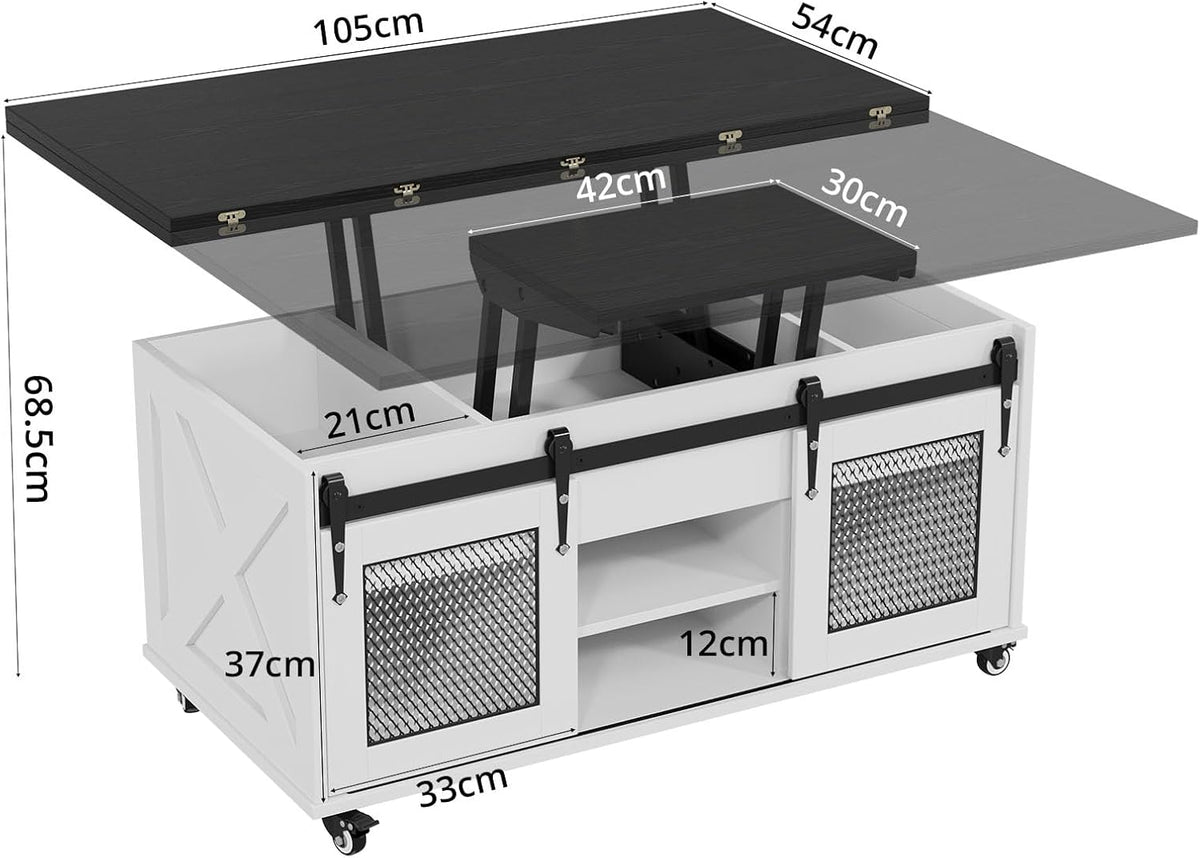 KOPPLI Synchronized Lift-Top Coffee Table with Barn Door
