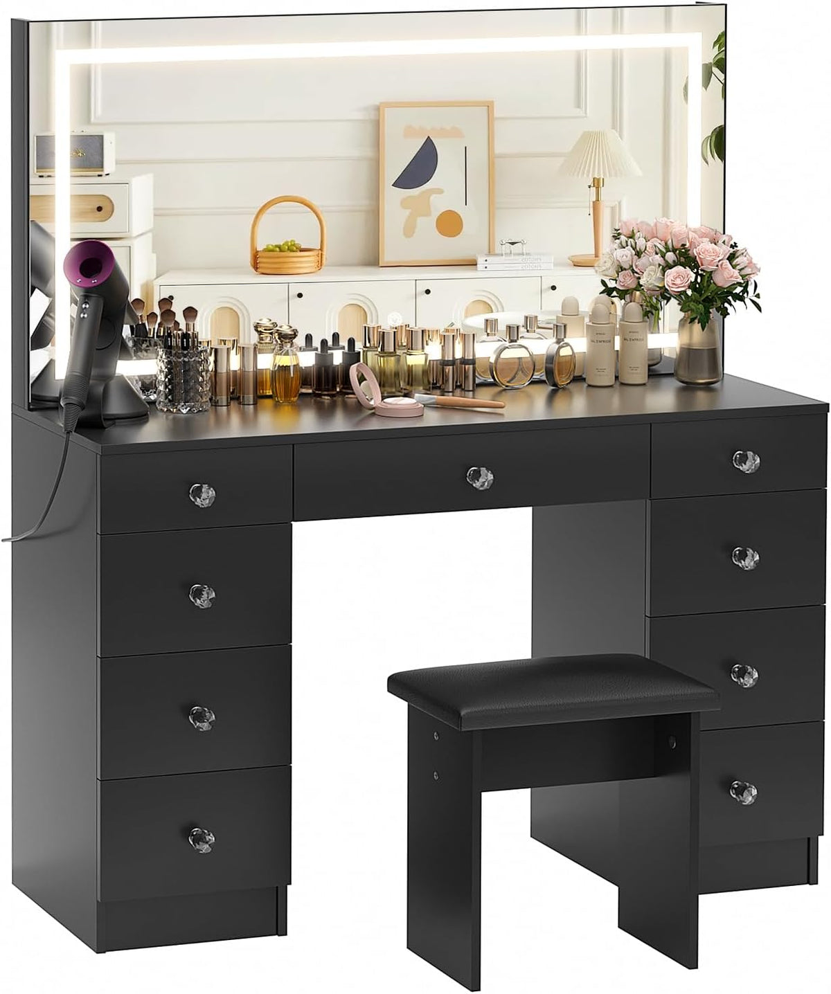 MONO 47.2" Vanity Desk with Lighted Mirror