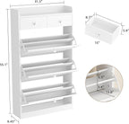 MELL Series 9.4"D Slim Shoe Cabinet with 3 Compartments, 2 Drawers, Crystal Knobs