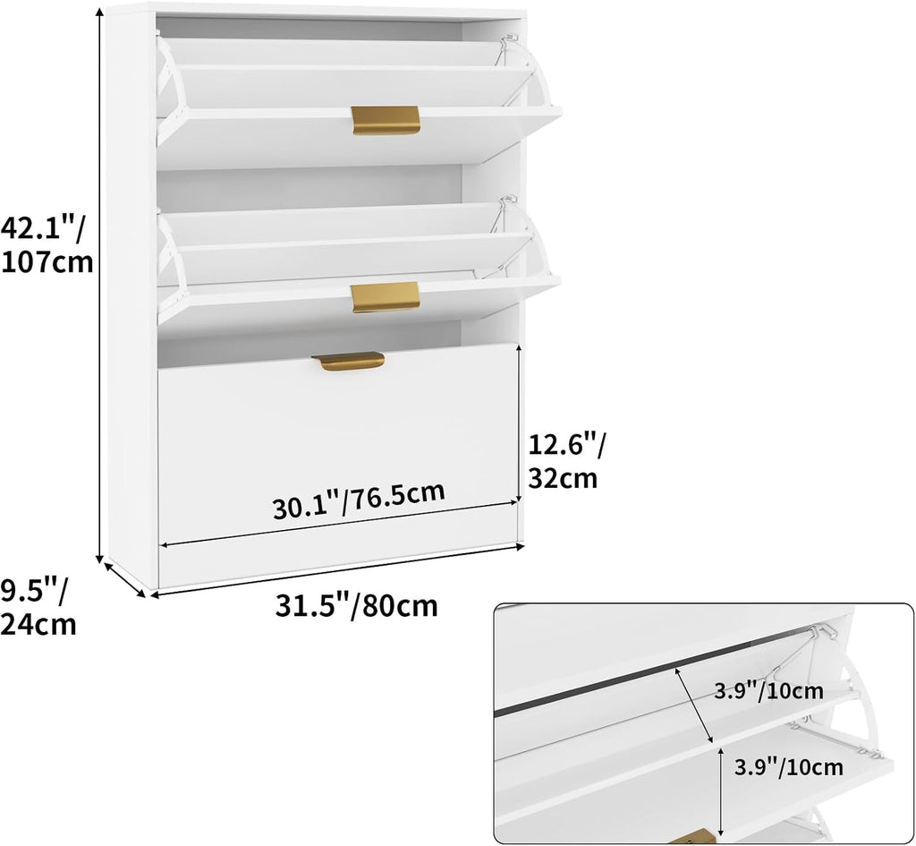 BODVIK Series Shoe Cabinet with 3 Compartments, Gold Handles