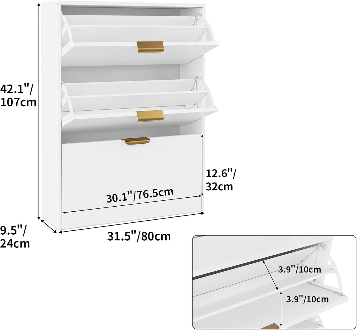 BODVIK Series Shoe Cabinet with 3 Compartments, Gold Handles