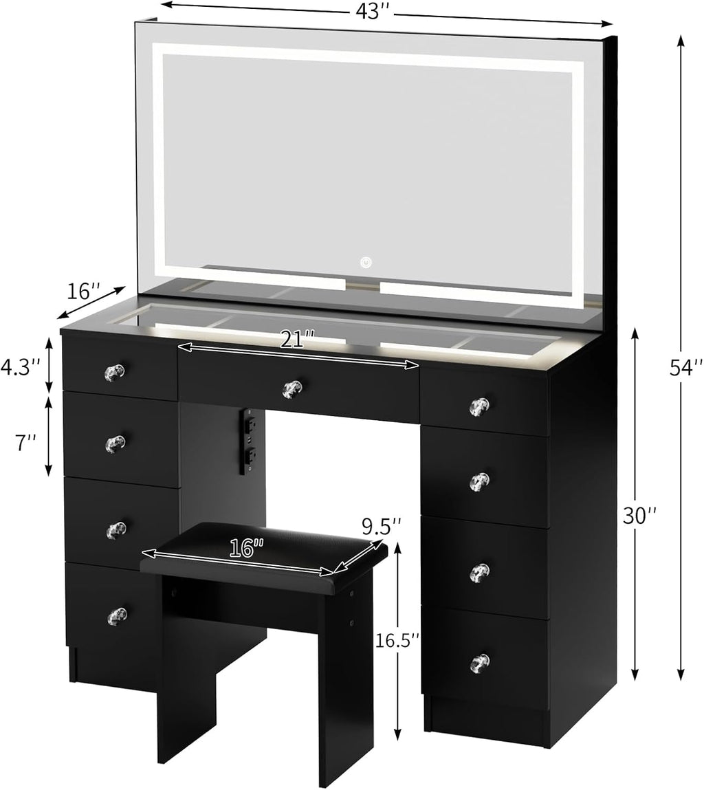 MONO 43" Vanity Desk with Lighted Mirror