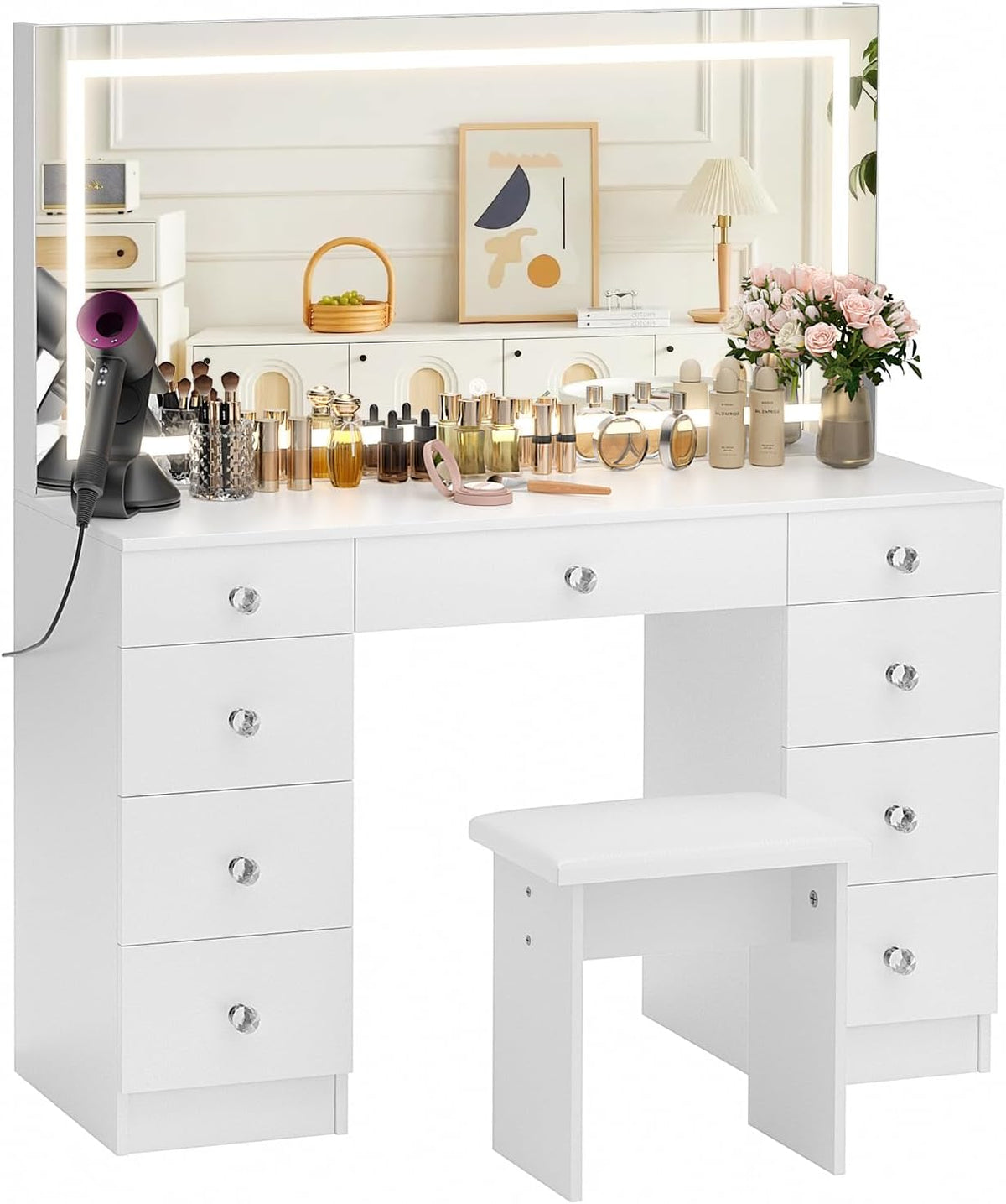 MONO 47.2" Vanity Desk with Lighted Mirror