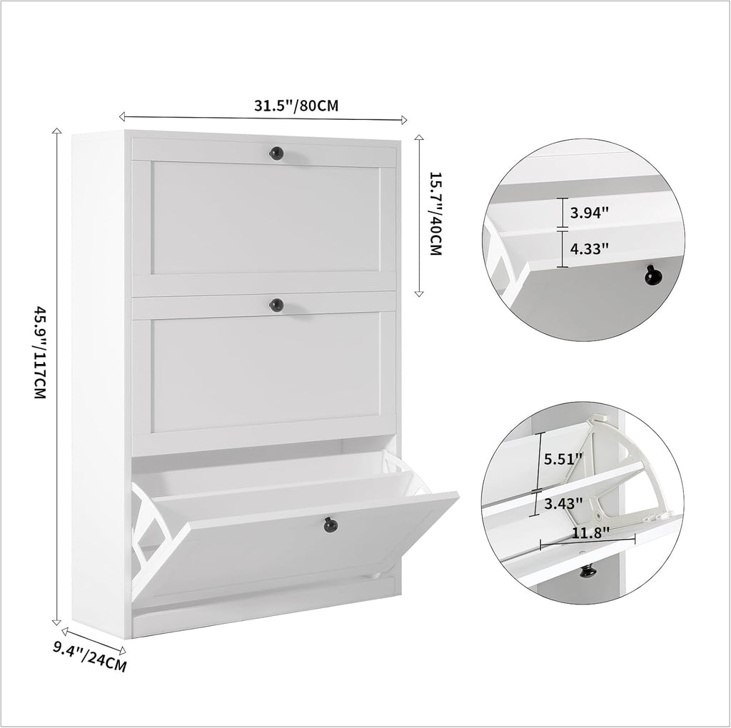 MELL Series 9.4"D Slim Shoe Cabinet with 3 Compartments