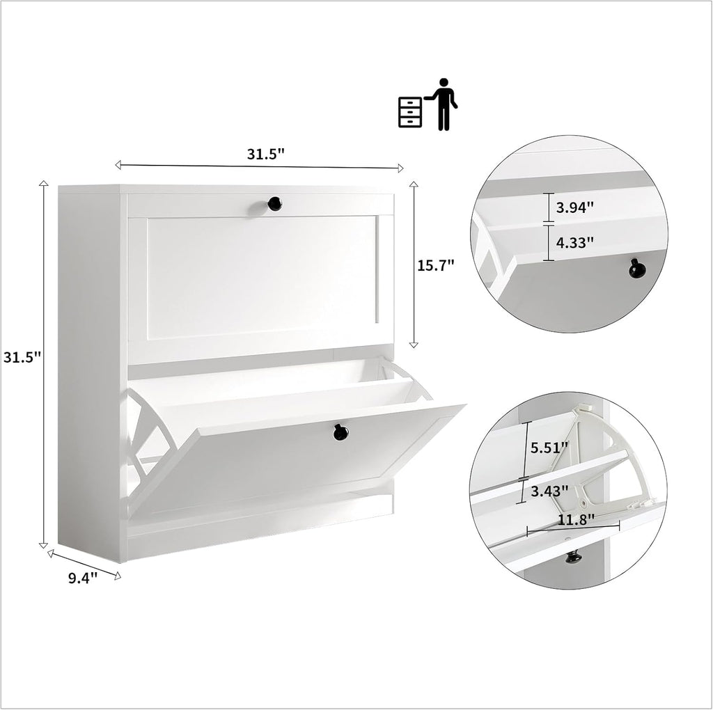 MELL Series 9.4"D Slim Shoe Cabinet with 2 Compartments