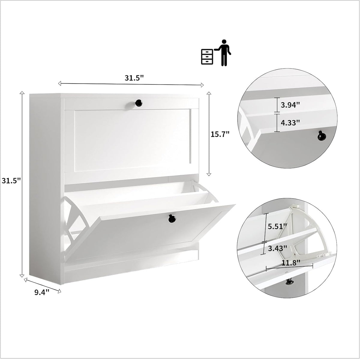 MELL Series 9.4"D Slim Shoe Cabinet with 2 Compartments
