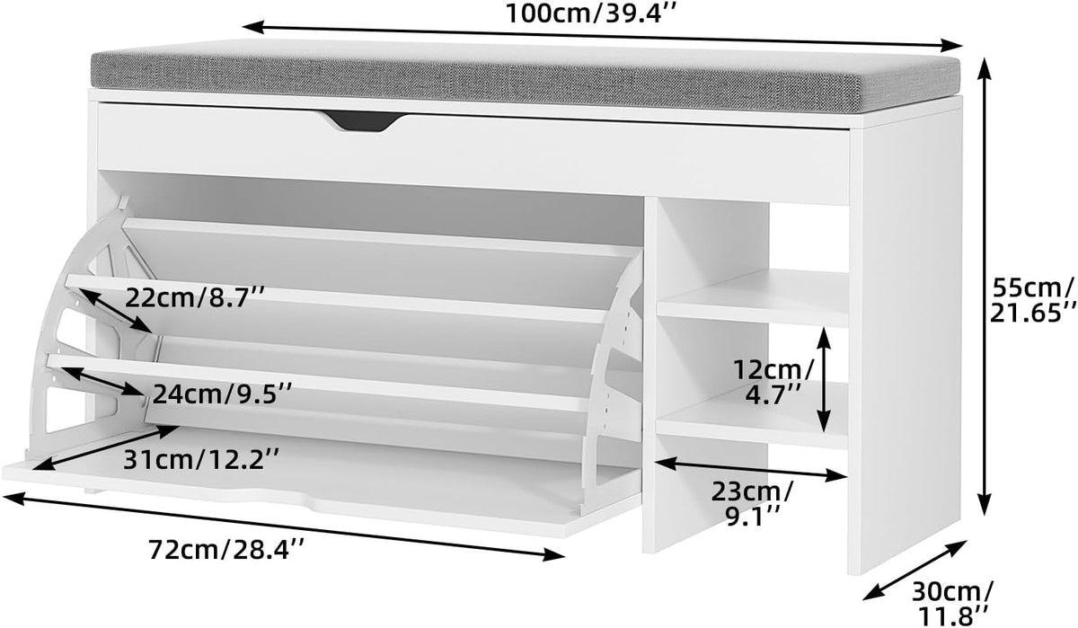 MOOS Series Shoe Bench with 1 Compartment, 3 Shoe Cubbies & Under-Seat Storage