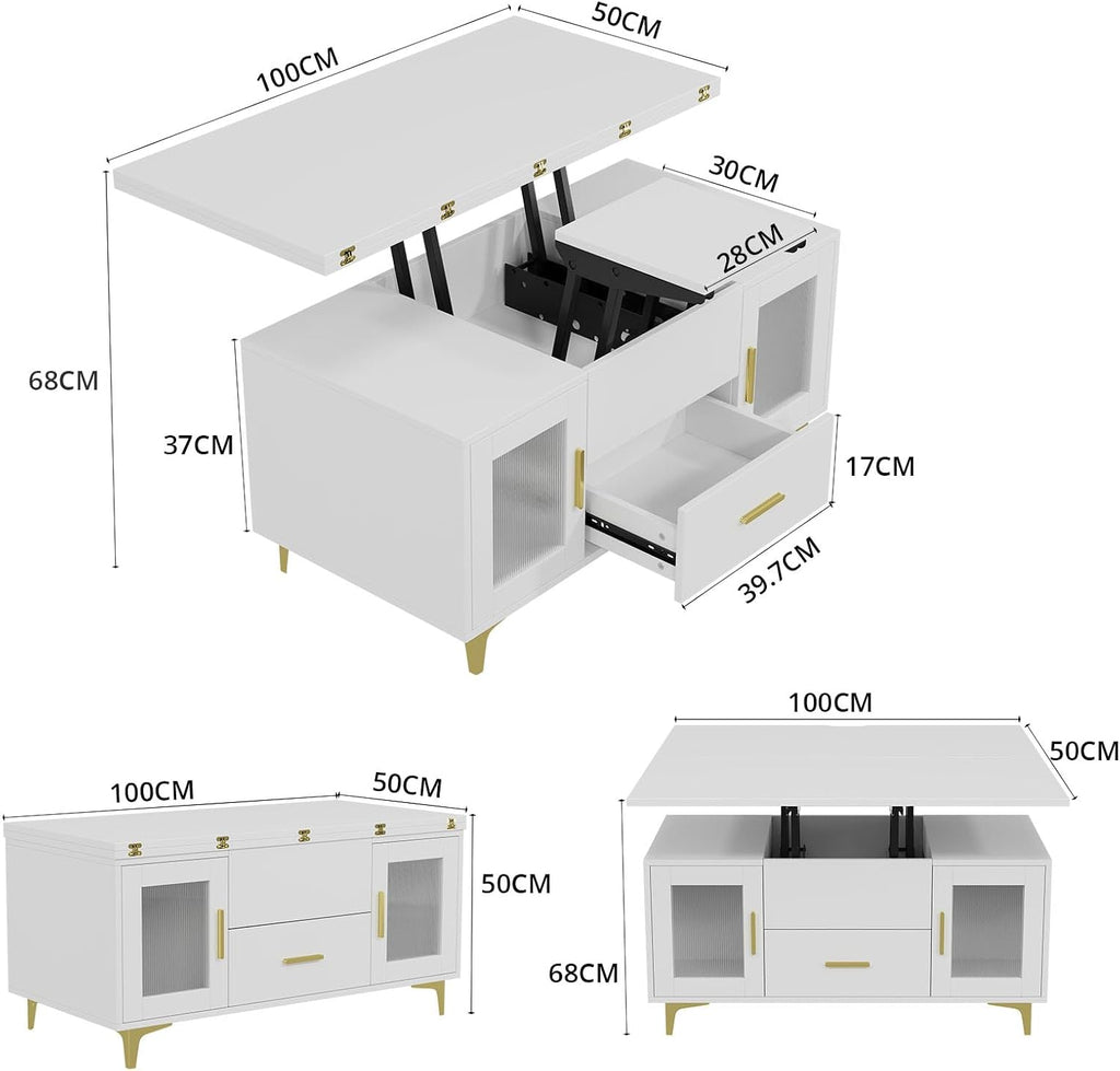 KOPPLI Synchronized Lift-Top Folding Coffee Table with 2 Compartments