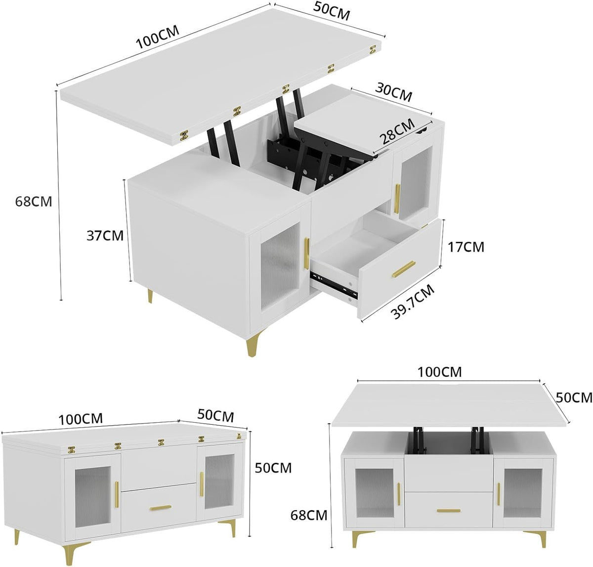 KOPPLI Synchronized Lift-Top Folding Coffee Table with 2 Compartments