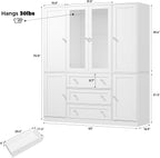 VIEN 63" W Glass Door Armoire Closet with LED Lighting