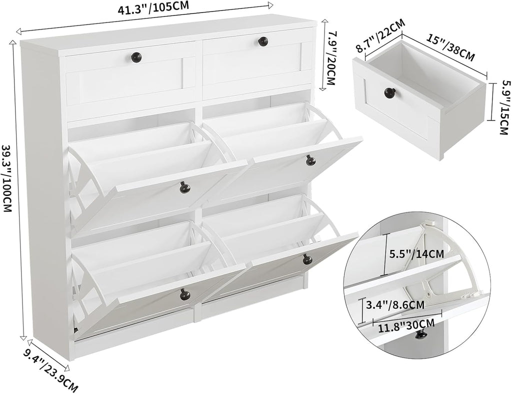 MELL Series 9.4"D Slim Shoe Cabinet with 4 Compartments, 2 Drawers