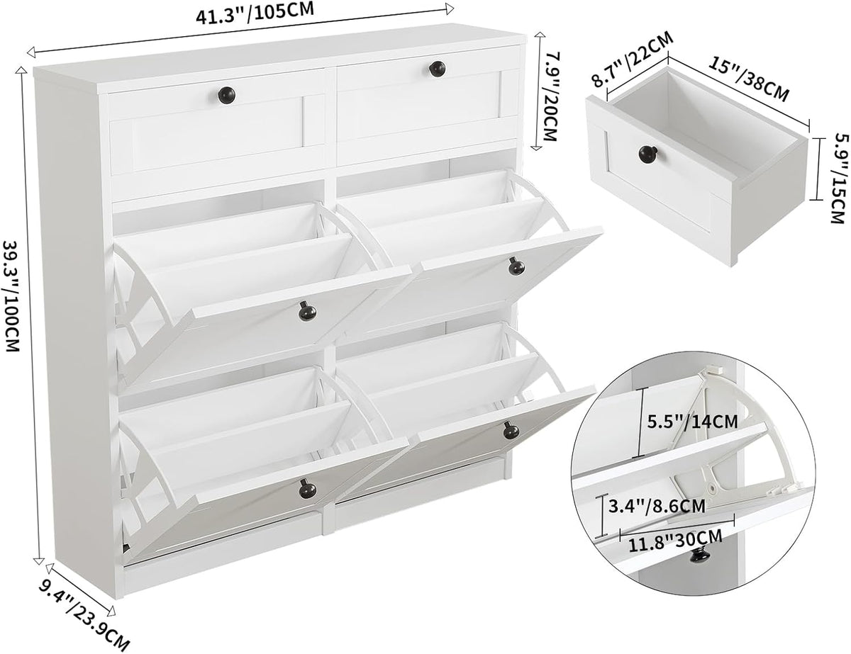 MELL Series 9.4"D Slim Shoe Cabinet with 4 Compartments, 2 Drawers