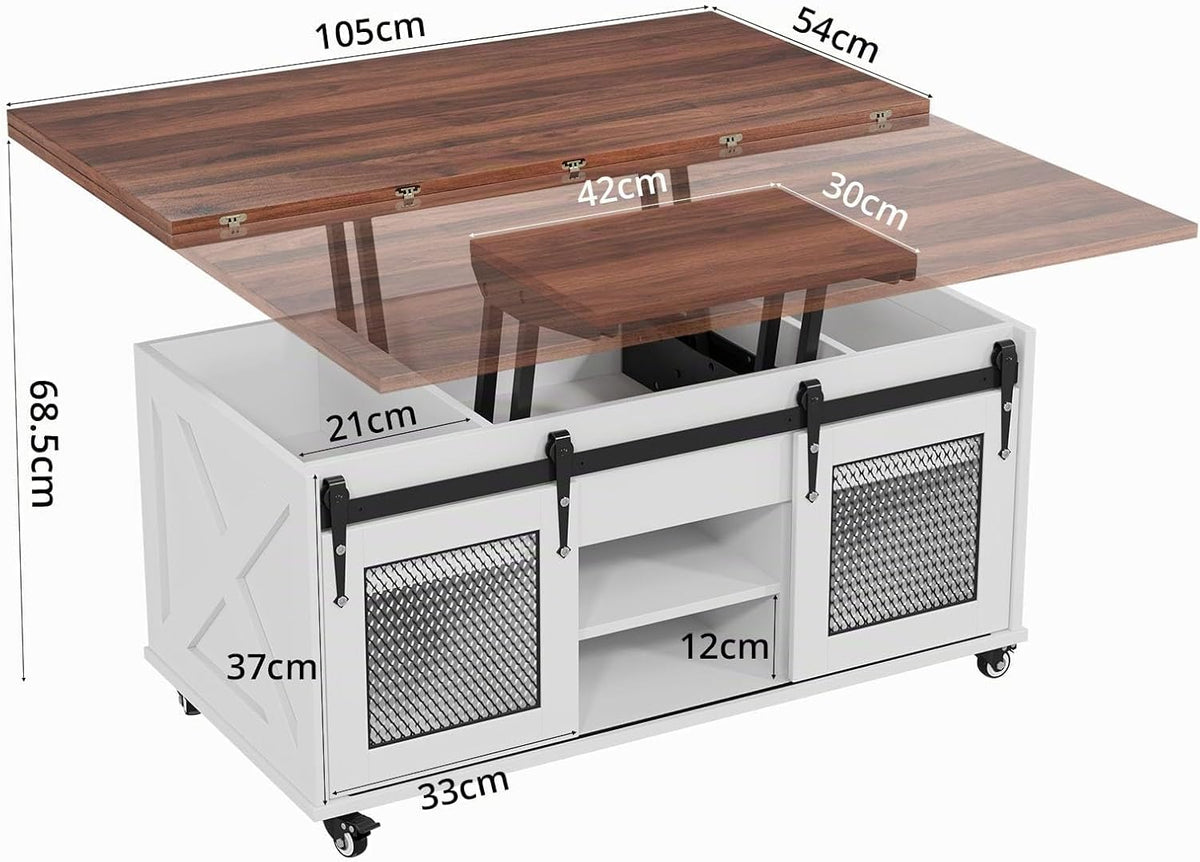 KOPPLI Synchronized Lift-Top Coffee Table with Barn Door