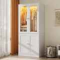 VIEN 31.5" W Glass Door Armoire Closet with LED Lighting, Shelves