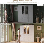 VIEN 63" W Glass Door Armoire Closet with LED Lighting