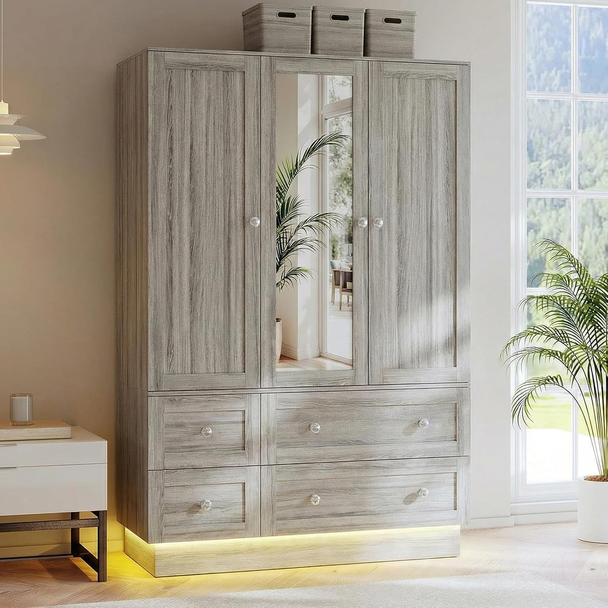 MONROE 47.3" W Mirrored Wardrobe with LED Lights