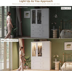 VIEN 47.3" W Glass Door Armoire Closet with LED Lighting