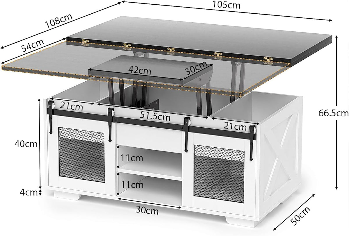 KOPPLI Synchronized Lift-Top Coffee Table with Barn Door