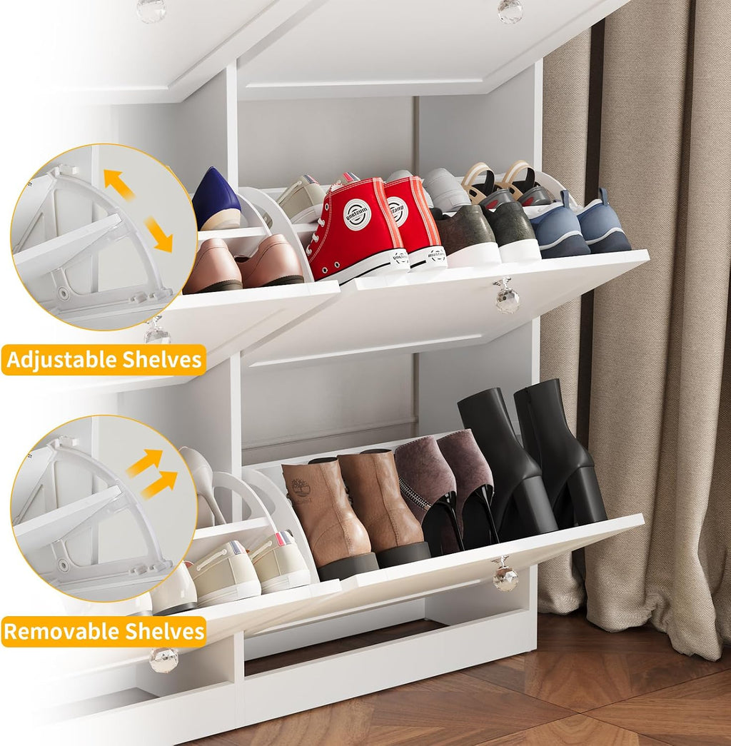 MELL Series 9.4"D Slim Shoe Cabinet with 6 Compartments, Crystal Knobs
