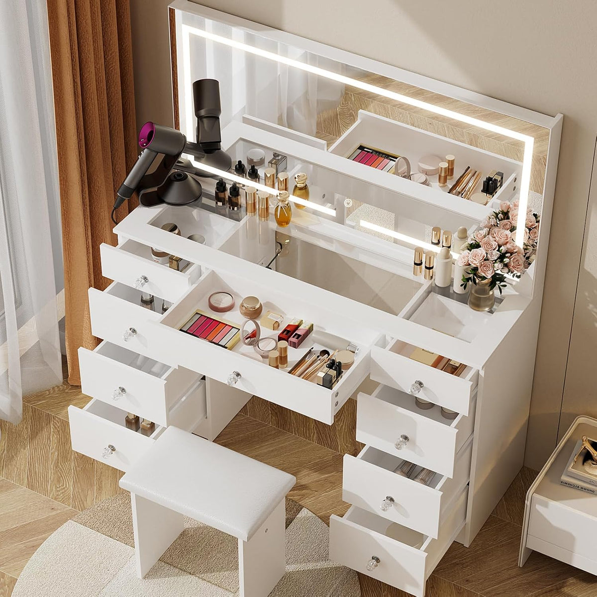 MONO 47.2" Vanity Desk with Lighted Mirror