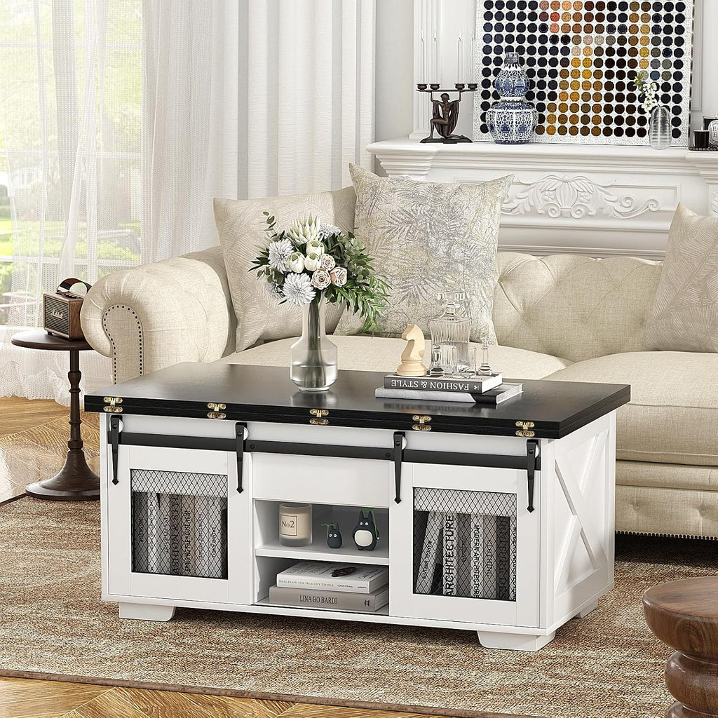 KOPPLI Synchronized Lift-Top Coffee Table with Barn Door