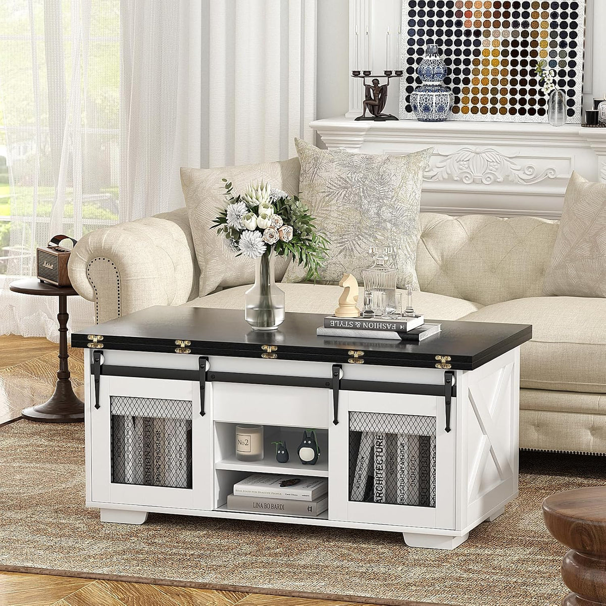 KOPPLI Synchronized Lift-Top Coffee Table with Barn Door