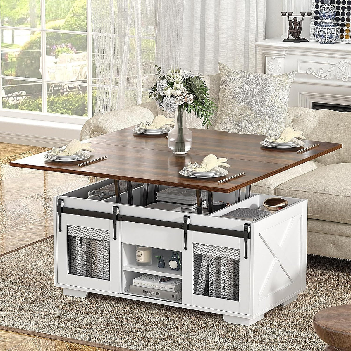 KOPPLI Synchronized Lift-Top Coffee Table with Barn Door
