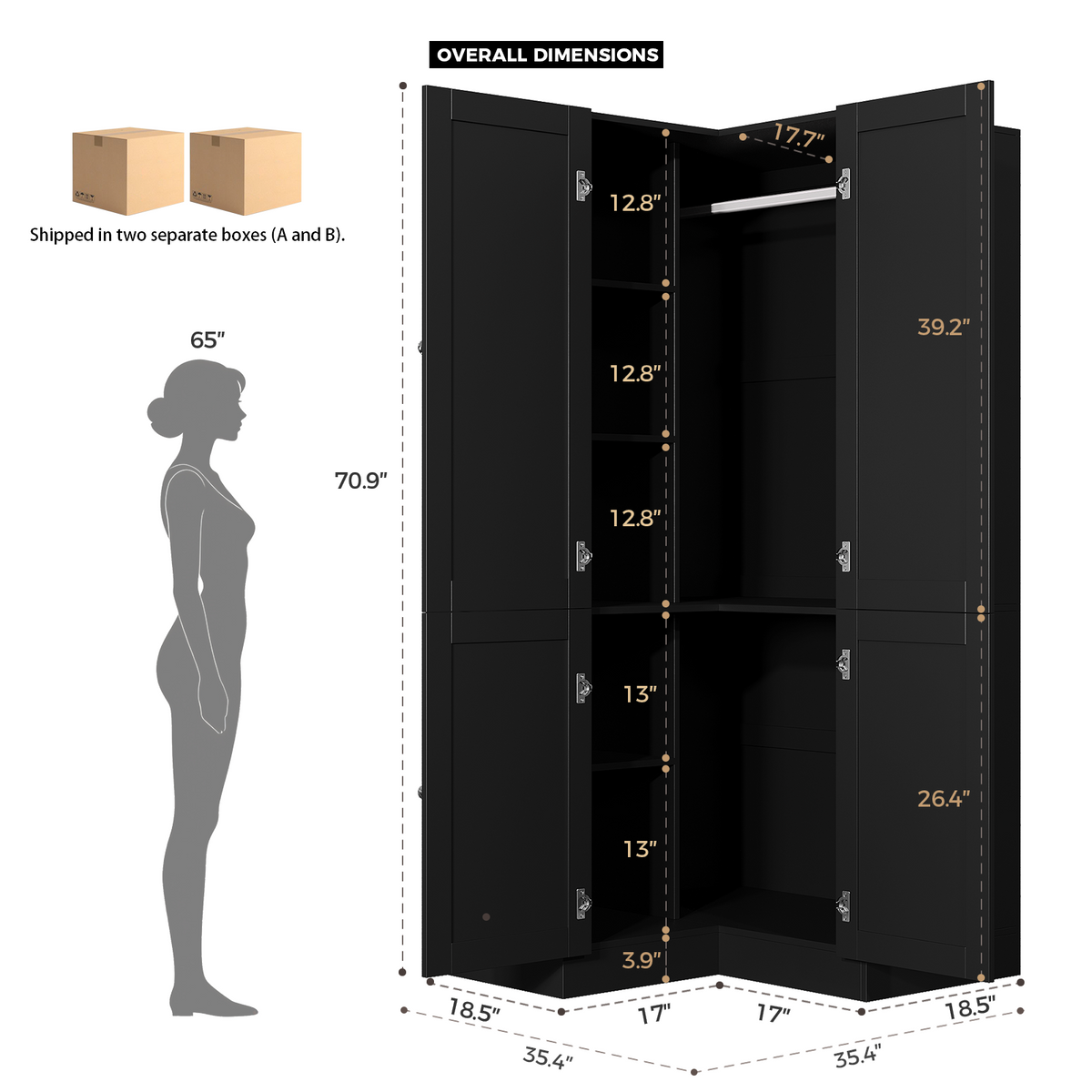 ELARA L-Shaped Armoire Corner Wardrobe Closet