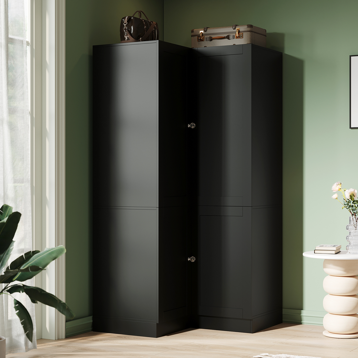 ELARA L-Shaped Armoire Corner Wardrobe Closet