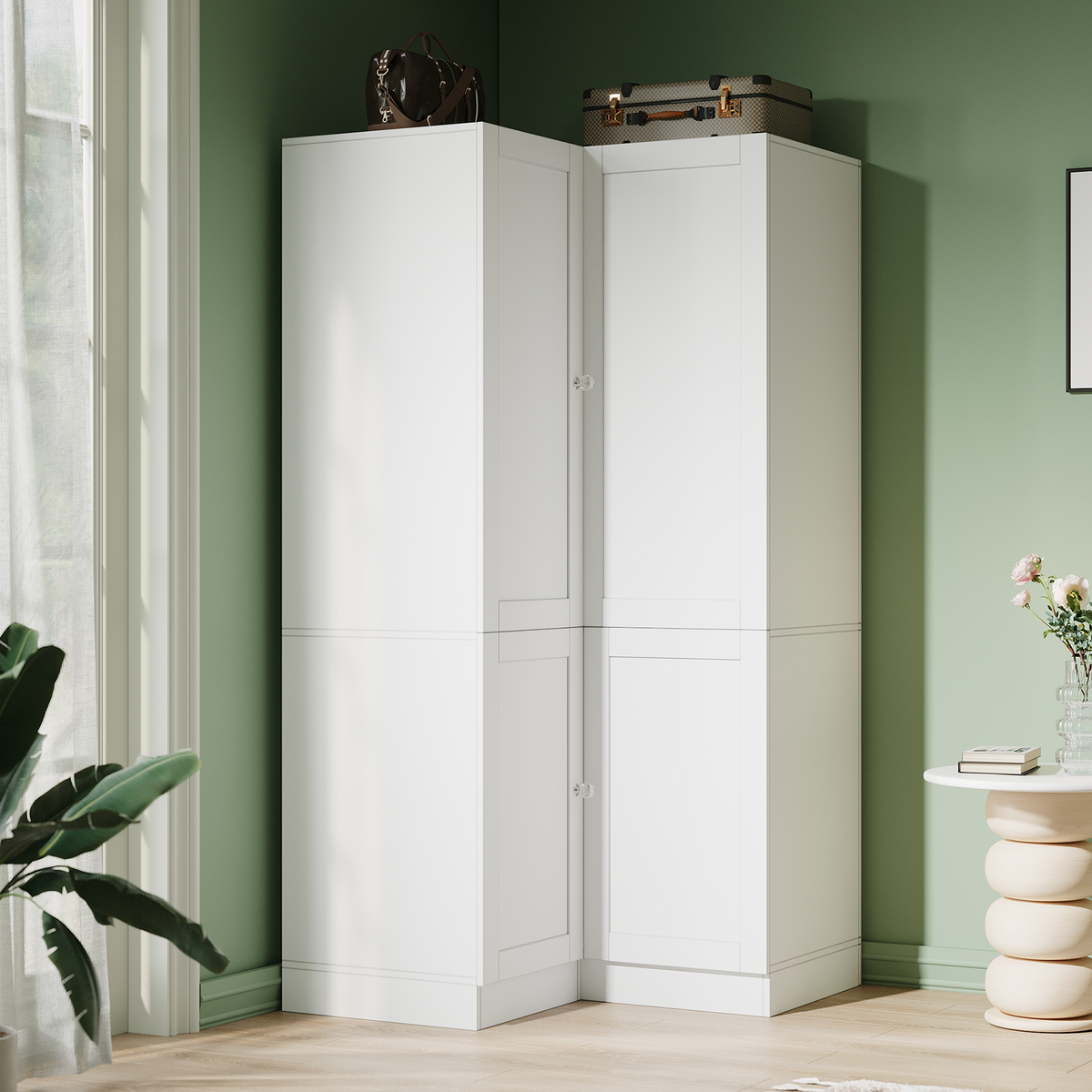 ELARA L-Shaped Armoire Corner Wardrobe Closet