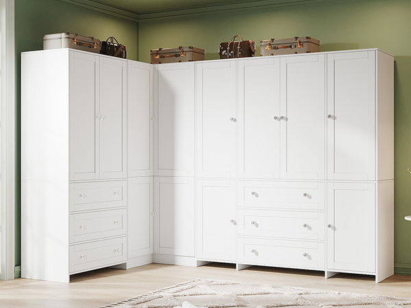 ELARA L-Shaped Armoire Corner Wardrobe Closet