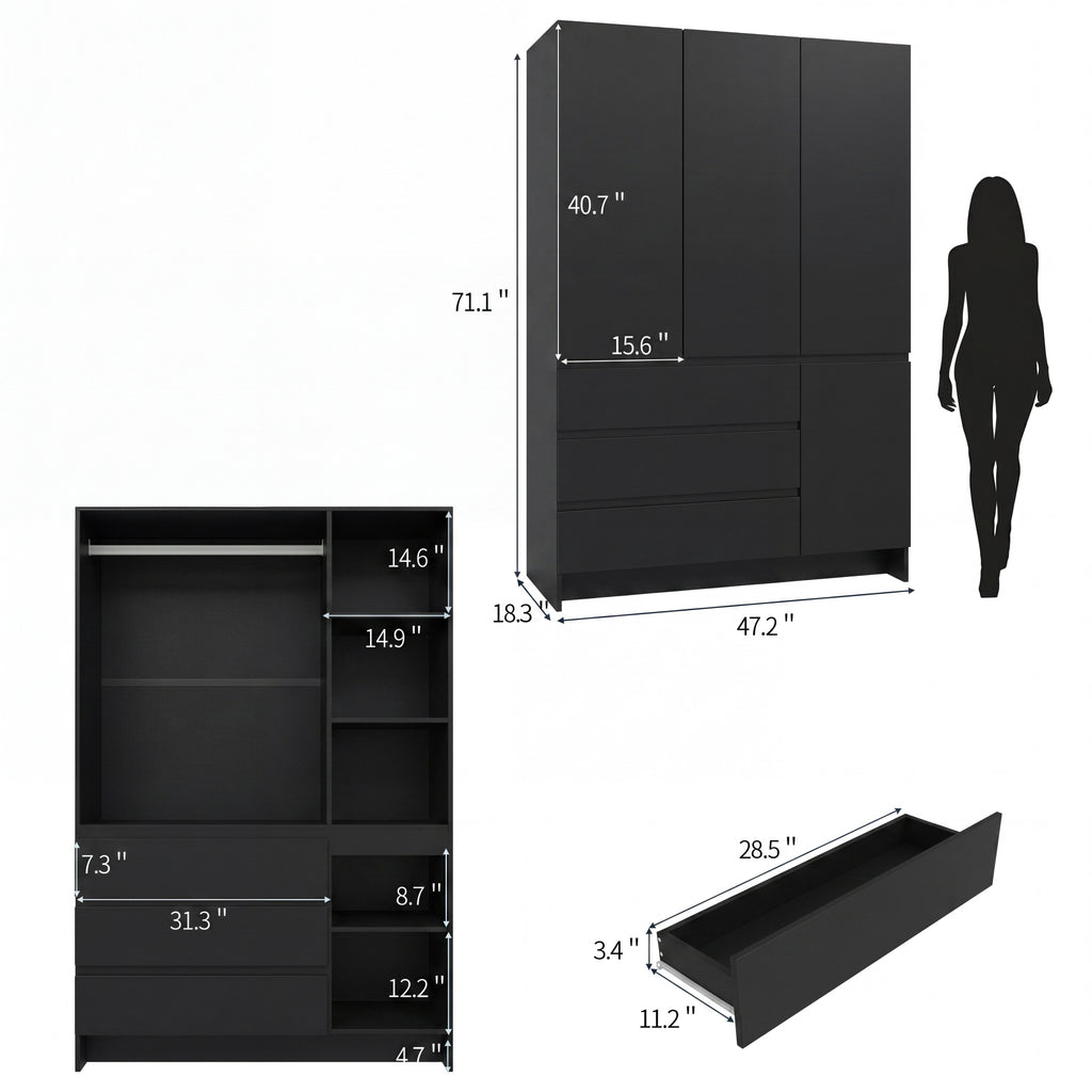KIRA 47.3" W Handleless LED Wardrobe with Mirror