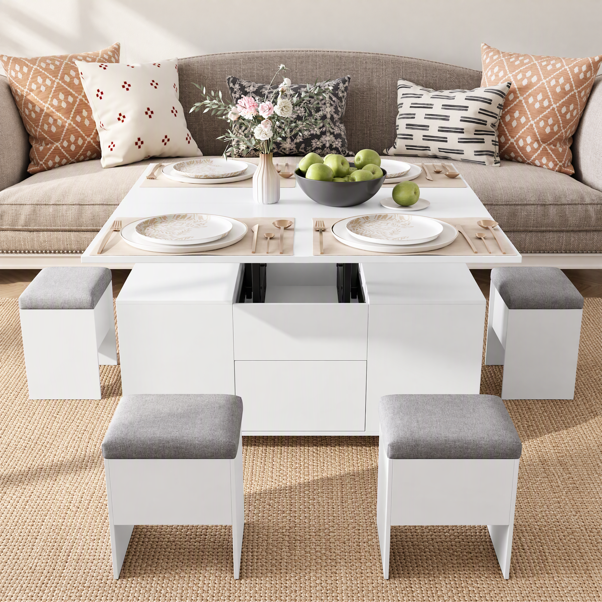 KOPPLI Synchronized Lift-Top Folding Coffee Table Set with Wheels
