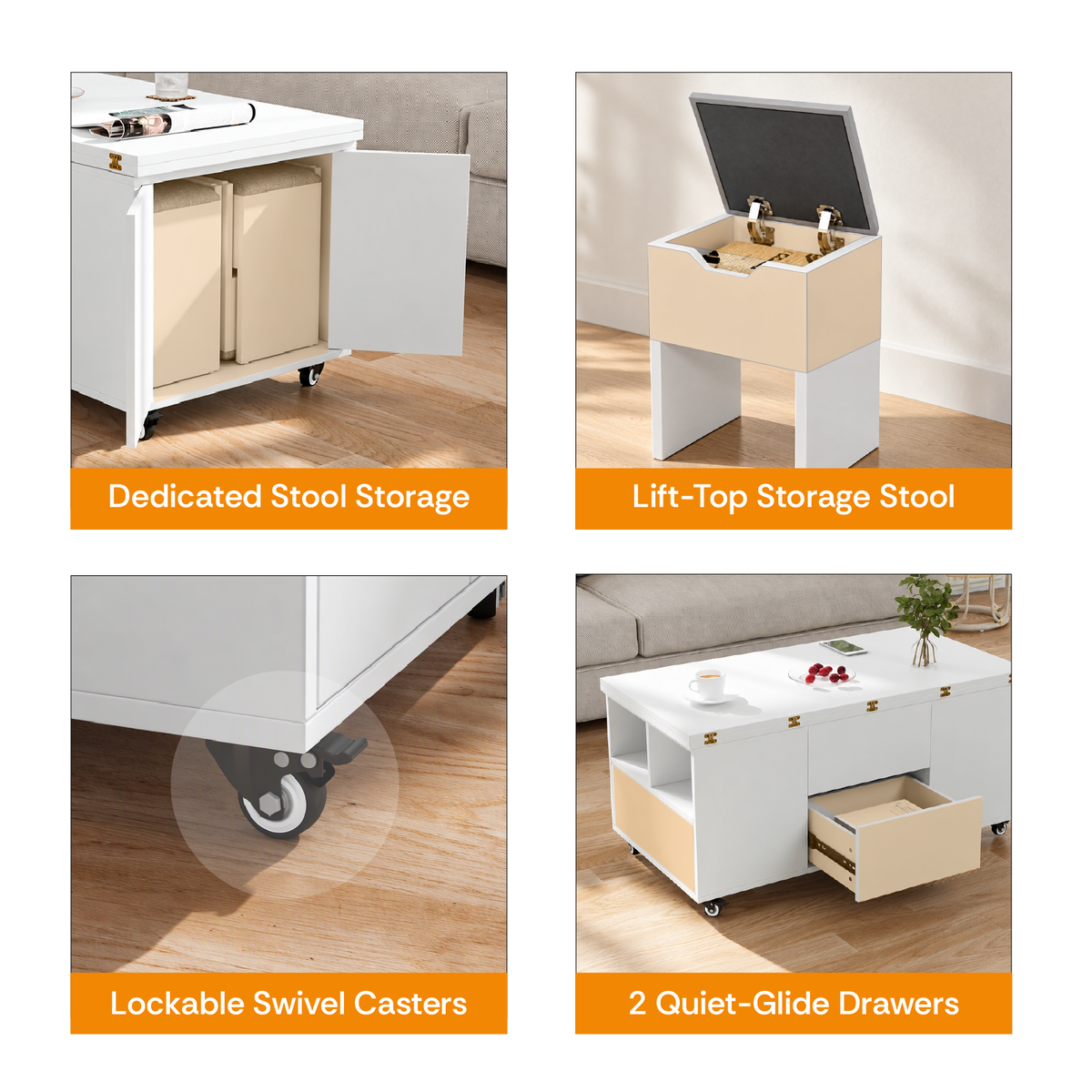 KOPPLI Synchronized Lift-Top Folding Coffee Table with 2 Drawers