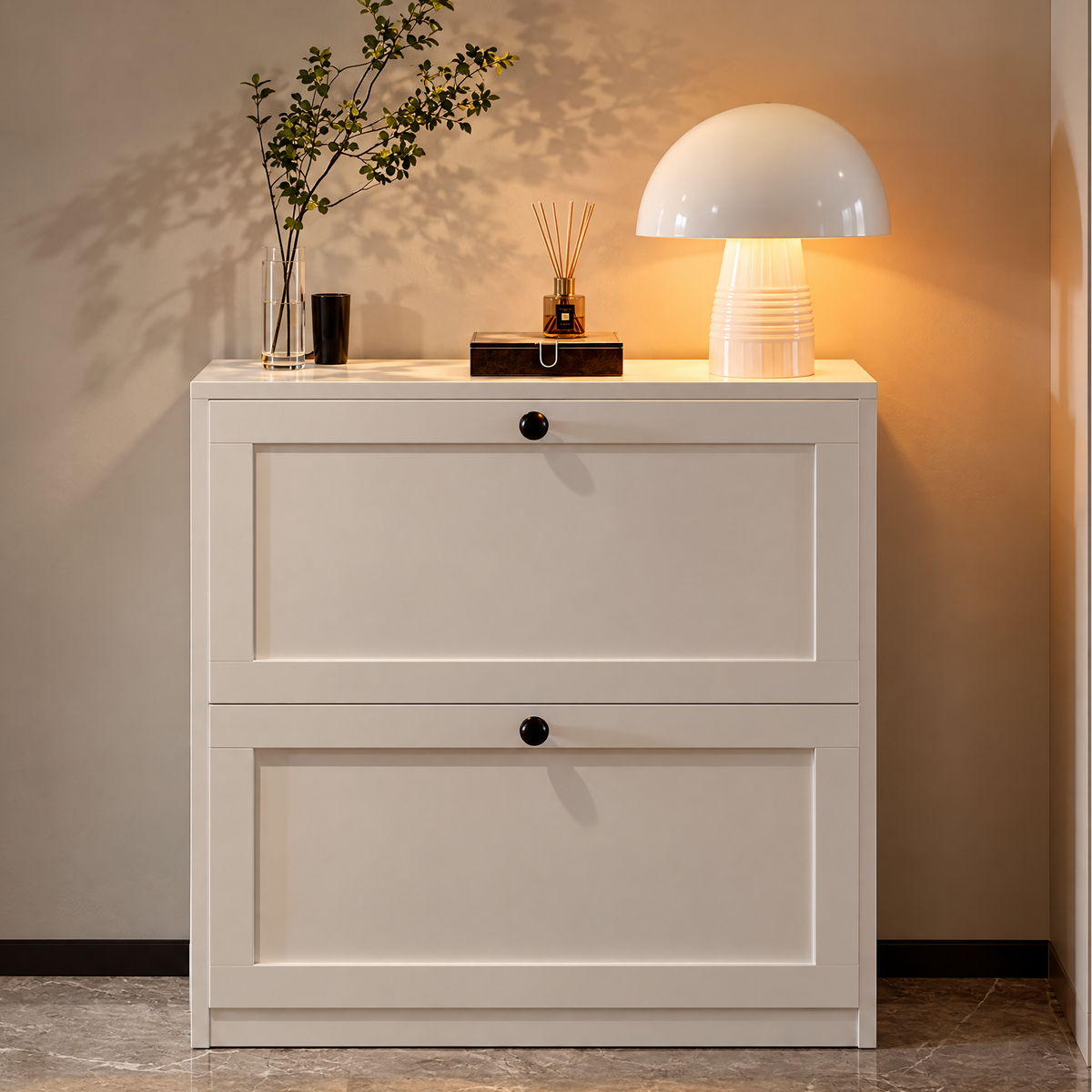 MELL Series 9.4"D Slim Shoe Cabinet with 2 Compartments