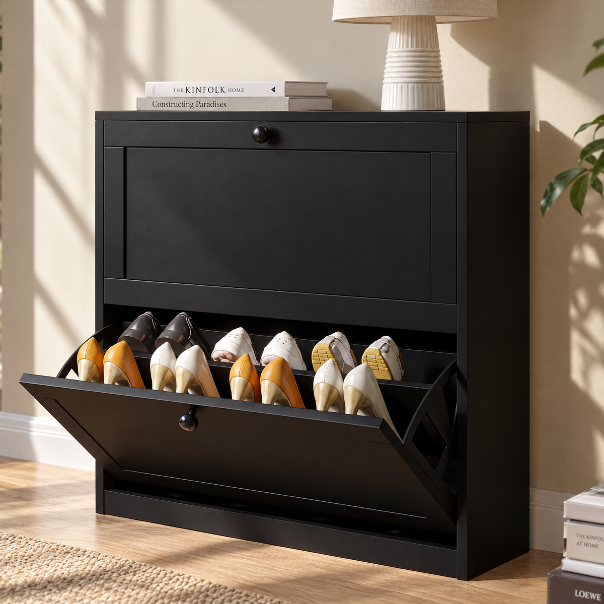 MELL Series 9.4"D Slim Shoe Cabinet with 2 Compartments