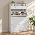 MELL Series 9.4"D Slim Shoe Cabinet with 3 Compartments, 2 Drawers, Crystal Knobs