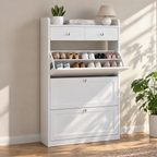 MELL Series 9.4"D Slim Shoe Cabinet with 3 Compartments, 2 Drawers, Crystal Knobs