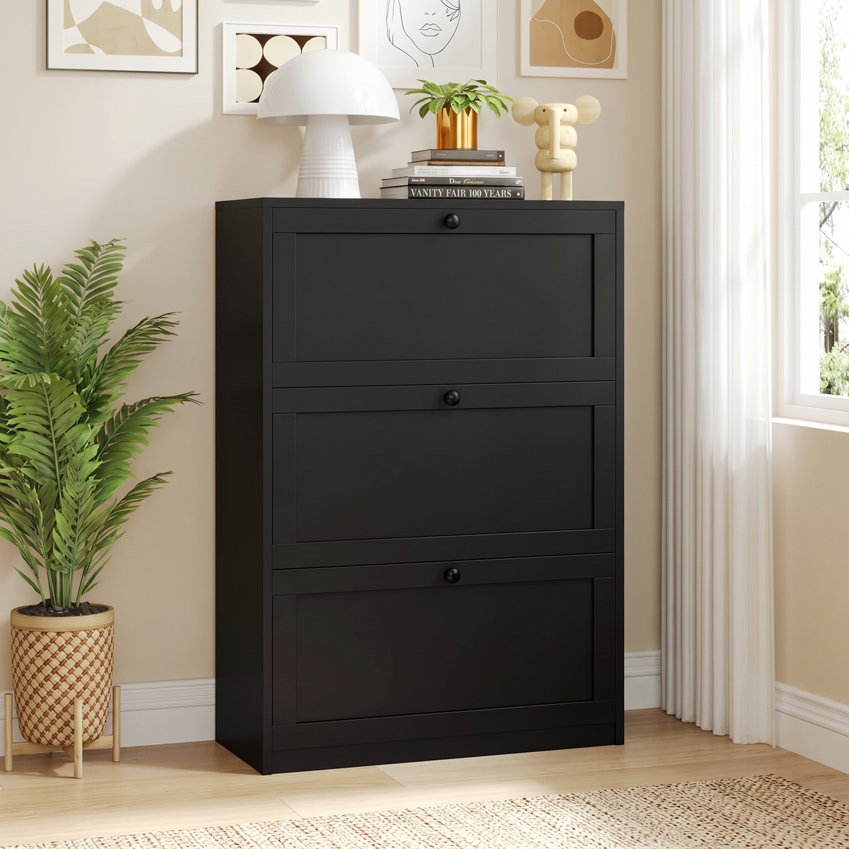 MELL Series 9.4"D Slim Shoe Cabinet with 3 Compartments