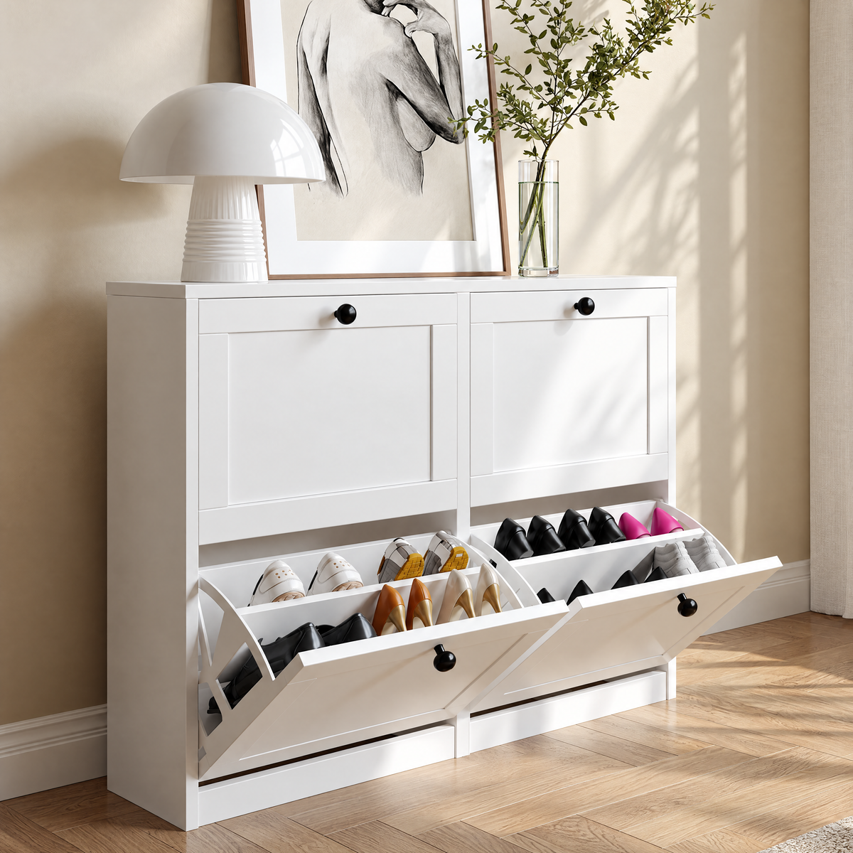 MELL Series 9.4"D Slim Shoe Cabinet with 4 Compartments