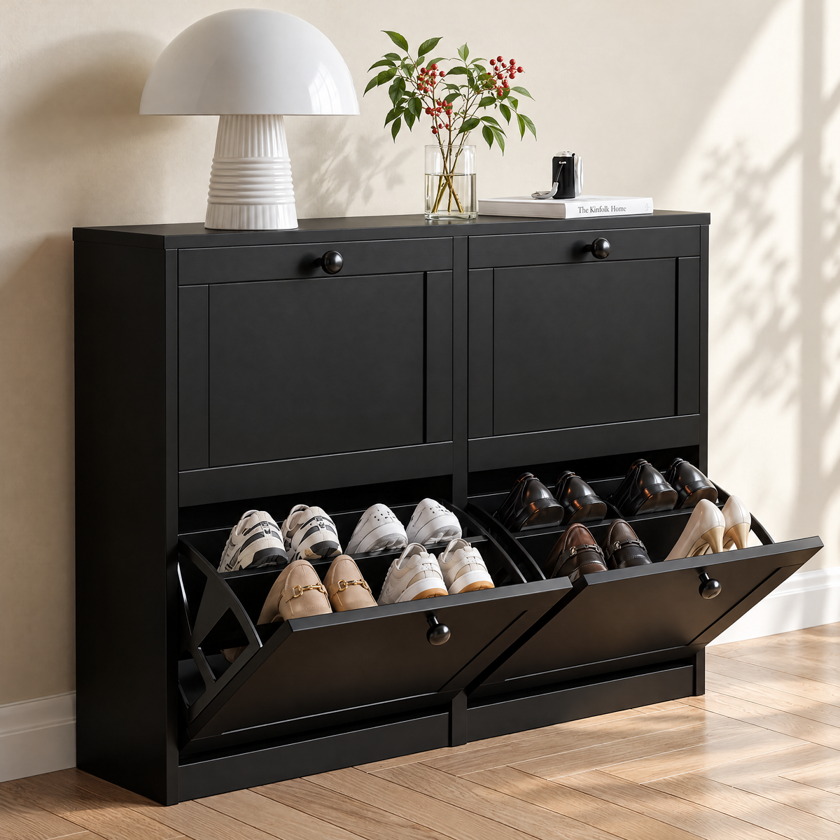MELL Series 9.4"D Slim Shoe Cabinet with 4 Compartments