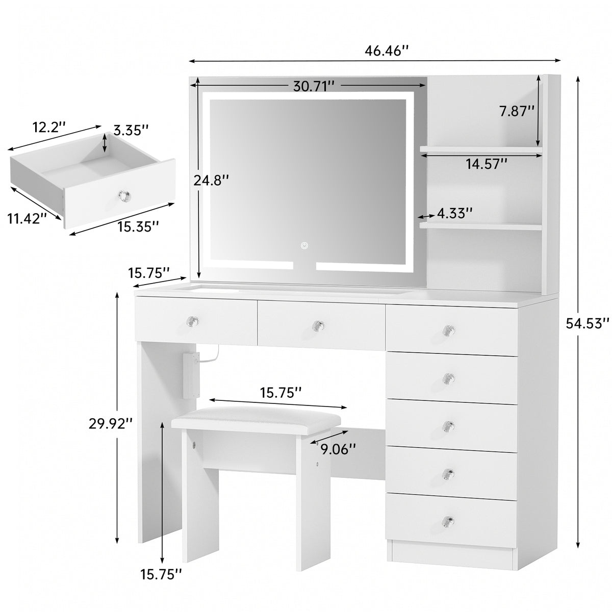 MONO 46.5" Lighted Vanity with Shelves