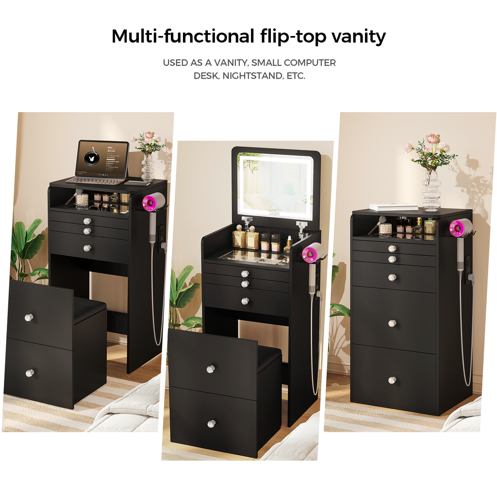 MONO Flip-Top Vanity & Nightstand with LED Mirror