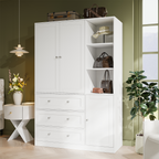 ELARA Mirrored Armoire Wardrobe with Open Cubbies