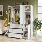 ELARA Mirrored Armoire Wardrobe with Open Cubbies